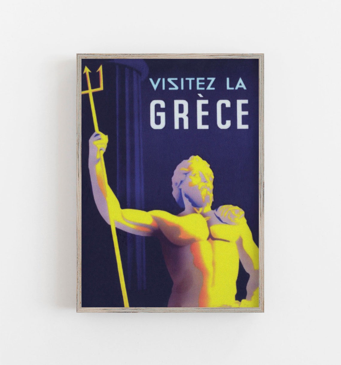 Visit Greece Visitez la Grece Vintage Poseidon Statue Travel Poster