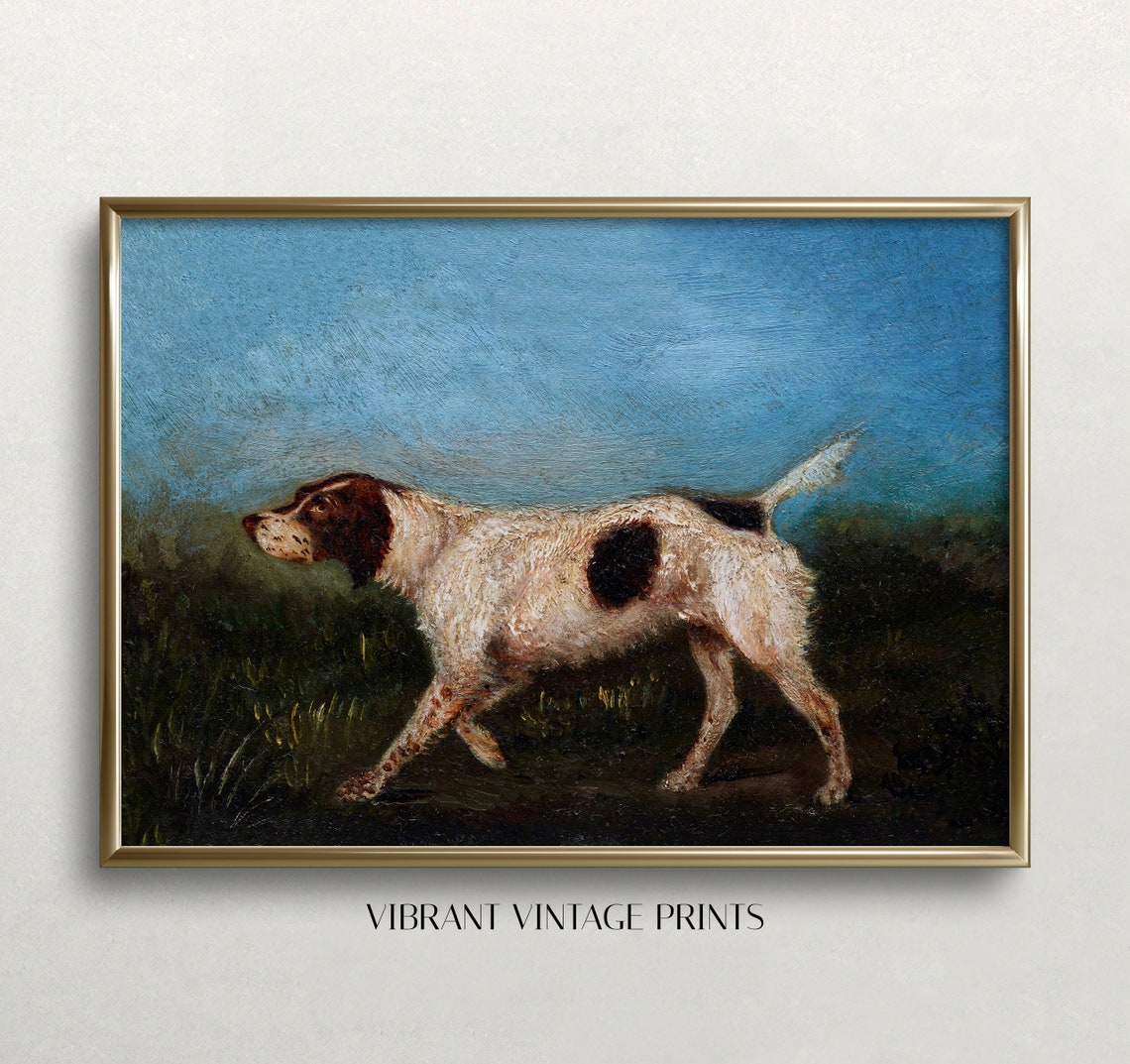 Spotted Hunting Dog Field Vintage Canine Portrait Oil Painting Print