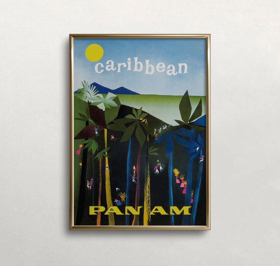 Pan Am Caribbean Palm Trees Island Vintage Airline Travel Poster