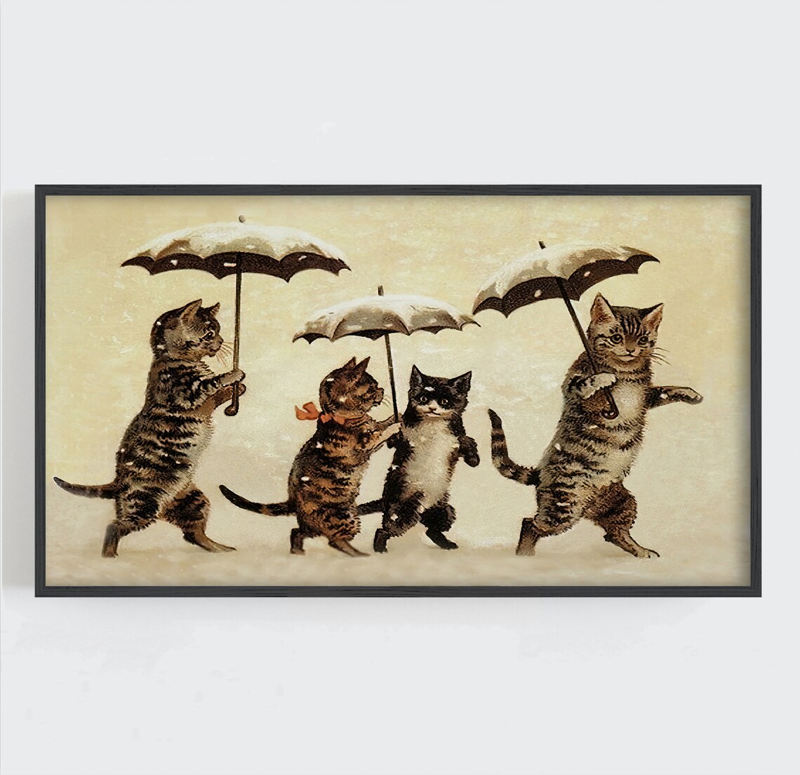 Cats With Umbrellas, Snow Cat Family Art Print - Image 2