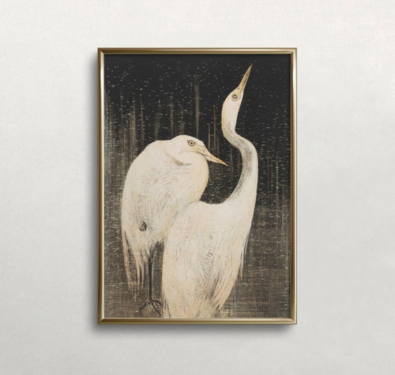 Heron Wall Art Vintage Wall Art White Egrets Print Dark Moody Art Twee Zilverreigers Wall Art 426