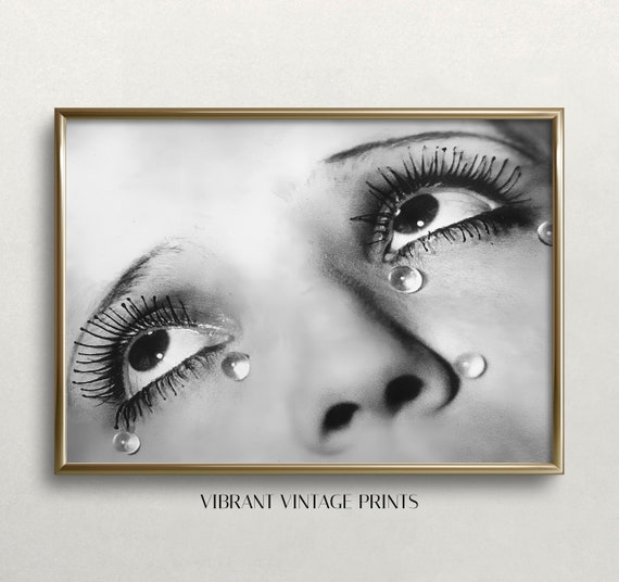 Glass Tears Woman Portrait, Vintage Black And White Art
