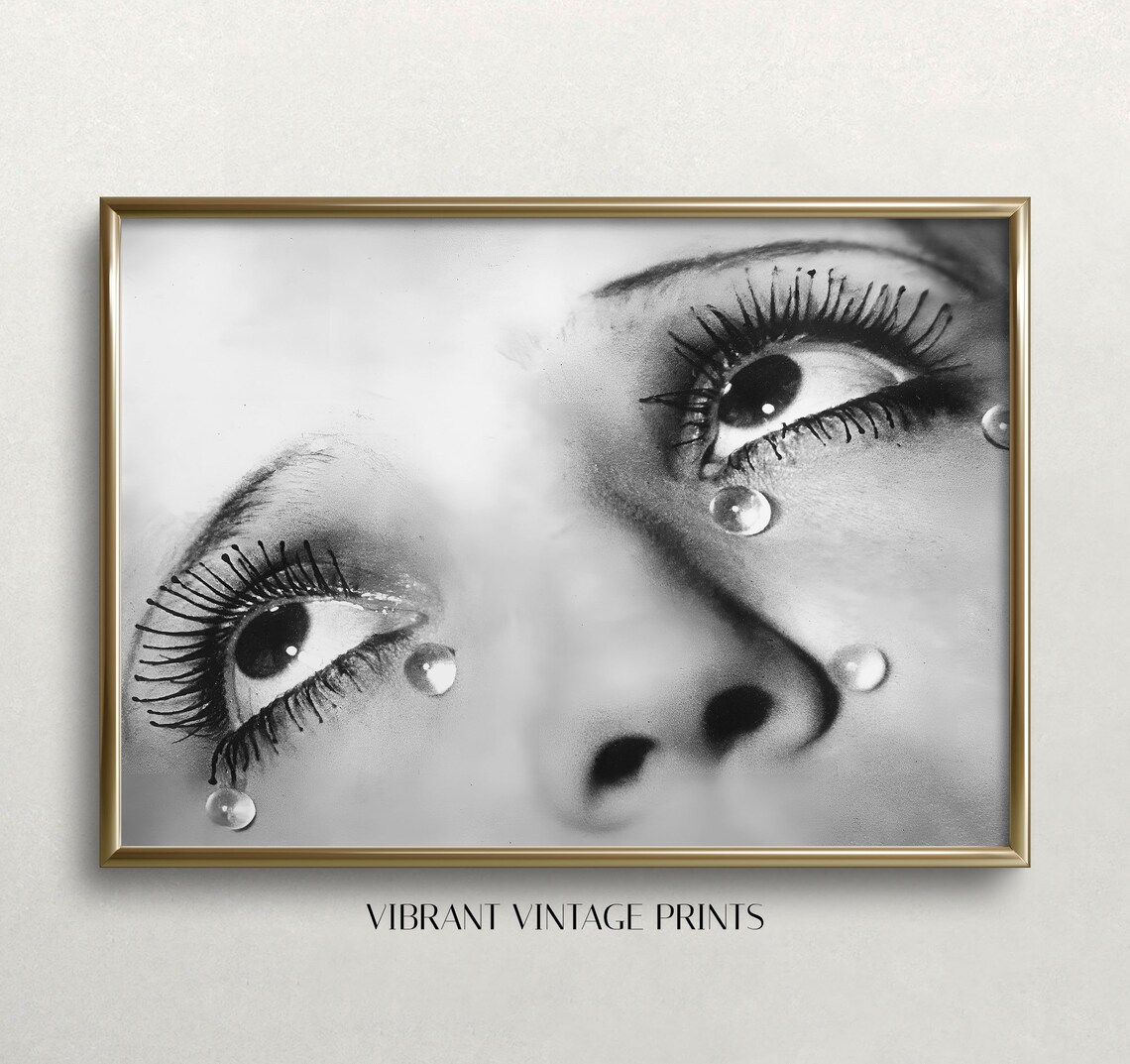 Glass Tears Woman Portrait, Vintage Black And White Art