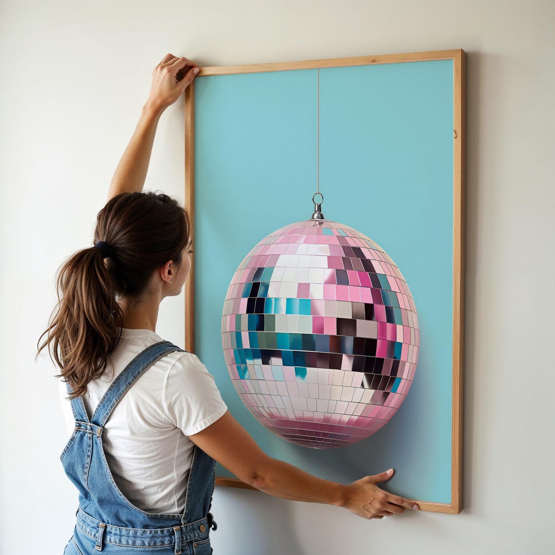 Pink Silver Disco Mirror Ball Teal Retro Trendy Pop Wall Art Poster - Image 4