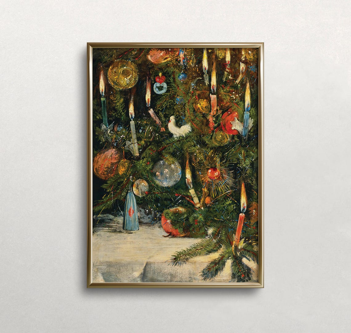 Vintage Christmas Tree Candlelit Ornaments Holiday Fine Art Print