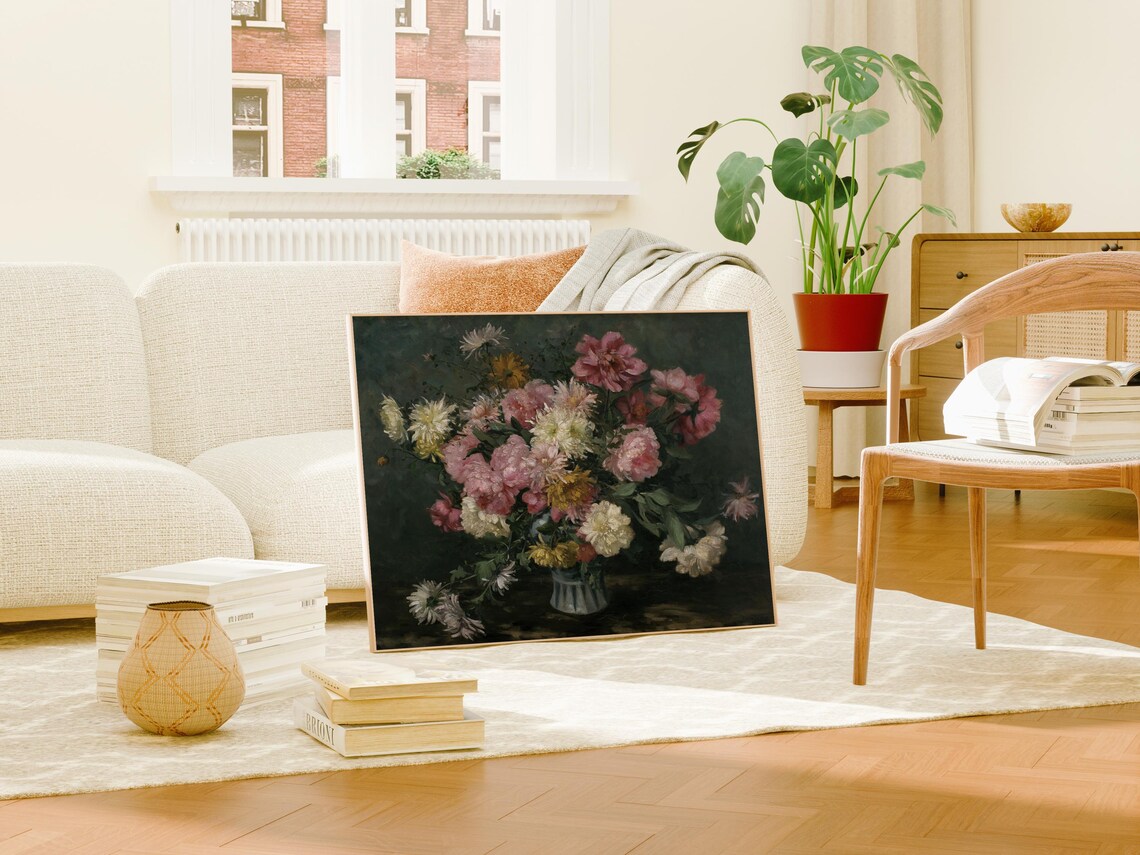 Peonies and Mums Vintage Floral Wall Art