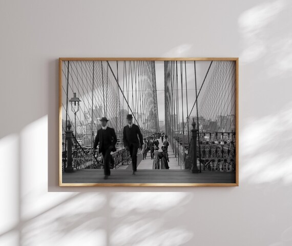 Brooklyn Bridge Historic Walkway Black and White NYC Photo Poster