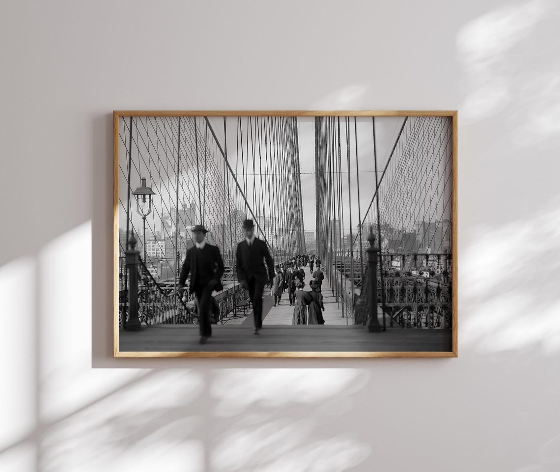 Brooklyn Bridge Historic Walkway Black and White NYC Photo Poster