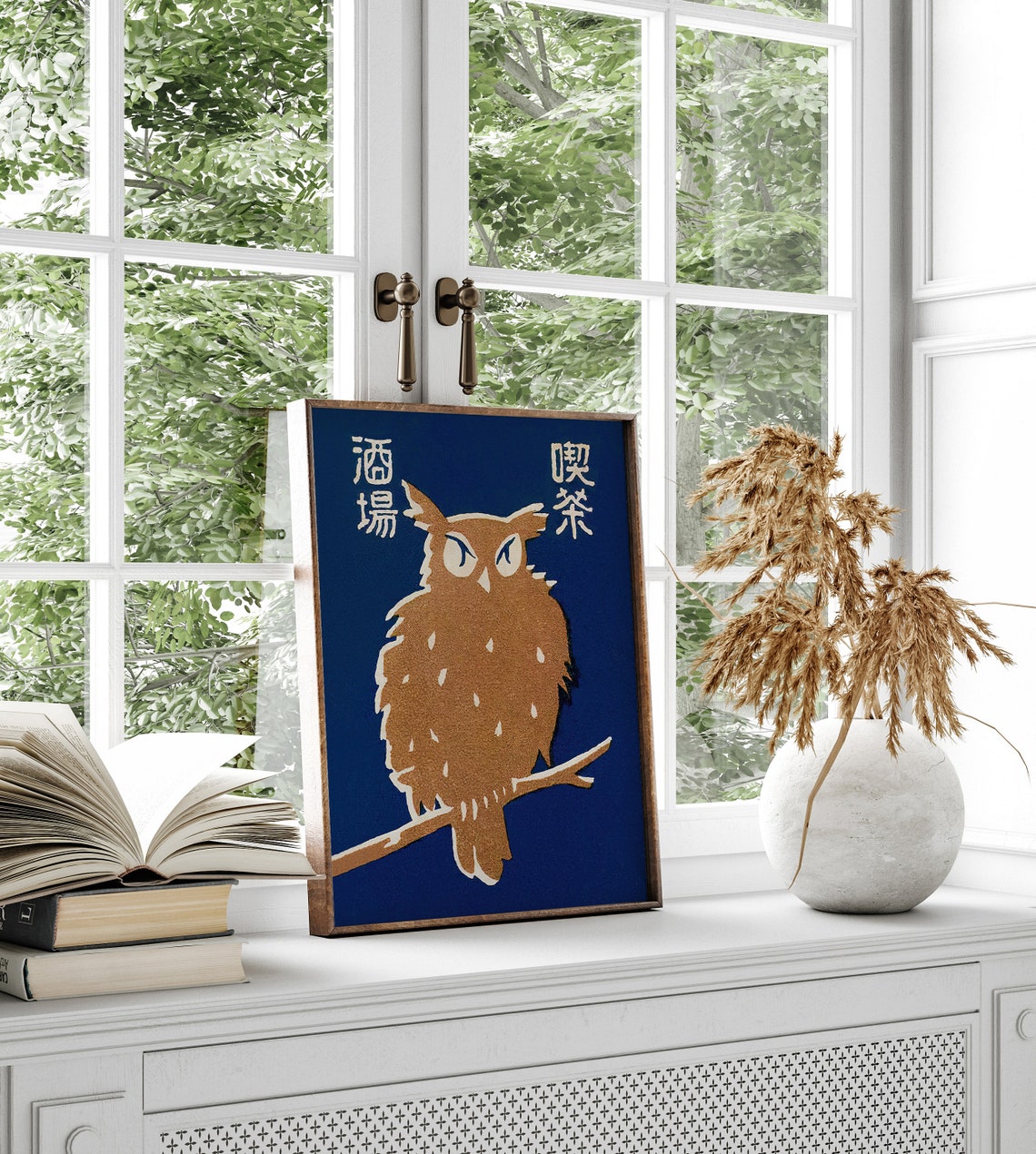 Retro Vintage Japanese Owl Matchbox Label Blue Asian Wall Art - Image 3