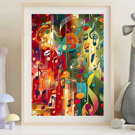 Modern Abstract Music Notes Poster Midcentury Wall Art Bold Geometric Shapes And Colour Musical Symbols Artwork Jazzinspired Decor