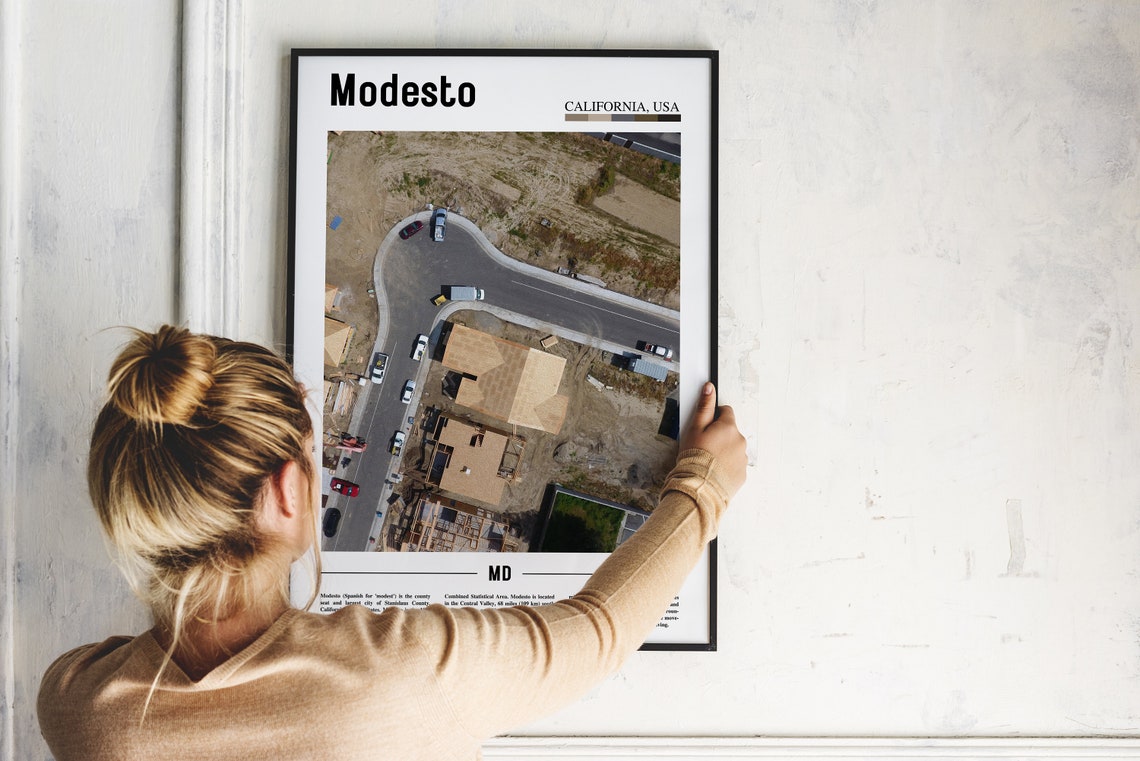 Modesto Print Modesto Poster Modesto Wall Art Minimal Travel Print Minimal City Poster Travel Destination City Print Oil Painting Poster - Image 4