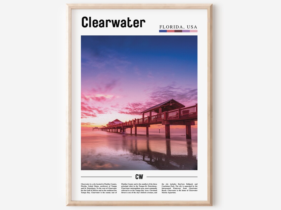 Clearwater Travel Poster, Colorful City Artwork
