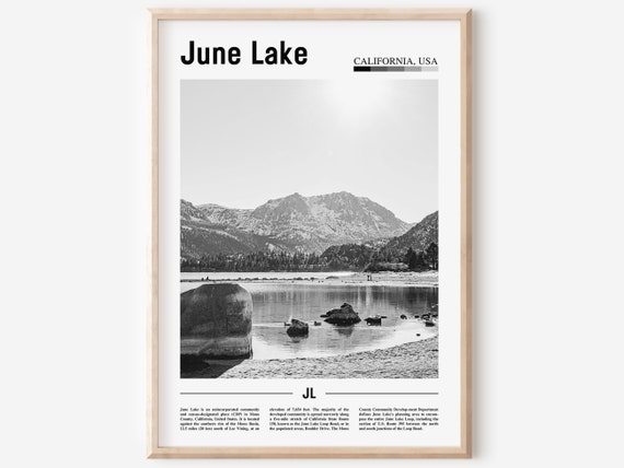 June Lake Poster Black And White June Lake Print Black And White June Lake Wall Art Minimal Travel Print Travel Poster