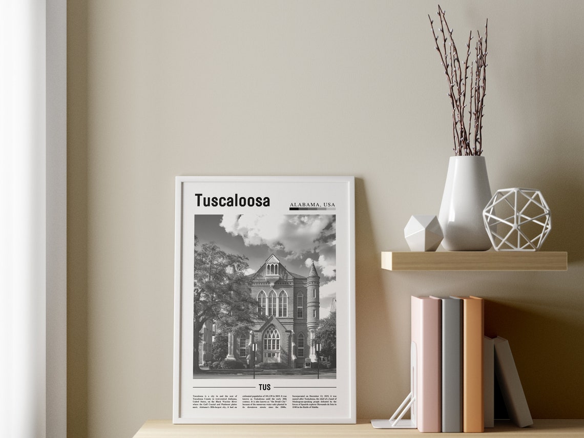 Tuscaloosa Poster Black And White Tuscaloosa Print Black And White Tuscaloosa Wall Art Minimal Travel Print Travel Poster - Image 3