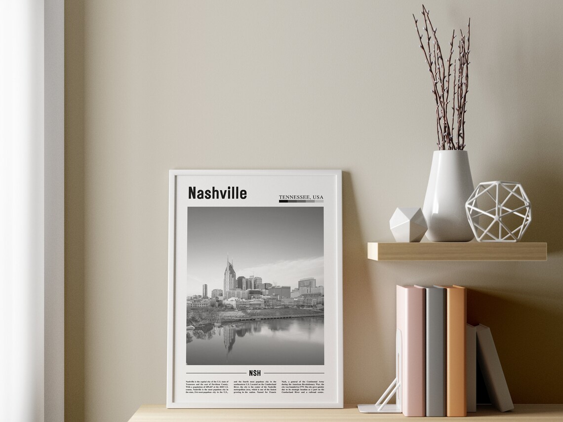 Nashville Poster Black And White Nashville Print Black And White Nashville Wall Art Minimal Travel Print Travel Poster - Image 3