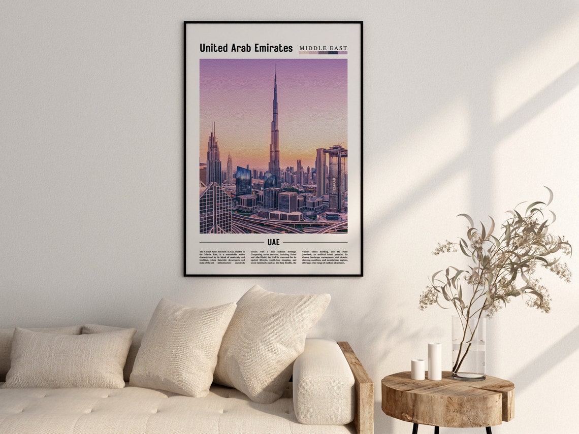 United Arab Emirates Poster United Arab Emirates Print United Arab Emirates Wall Art Minimal Travel Print Oil Painting Poster - Image 2