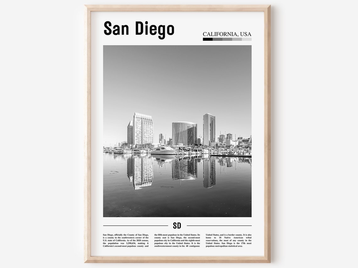 San Diego Print Black And White San Diego Poster San Diego Wall Art Travel Poster City Artwork Travel Artwork Travel Art City Print