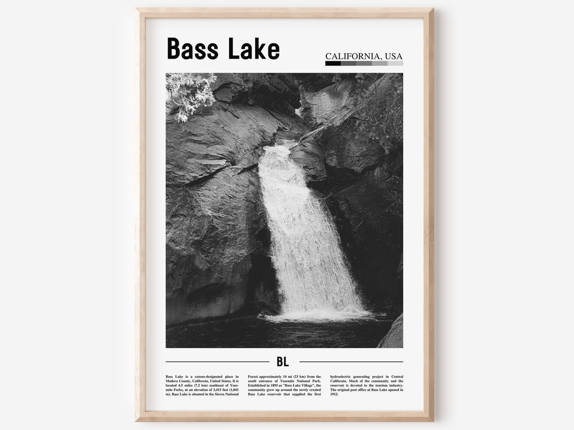 Bass Lake Poster Black And White Bass Lake Print Black And White Bass Lake Wall Art Minimal Travel Print Travel Poster