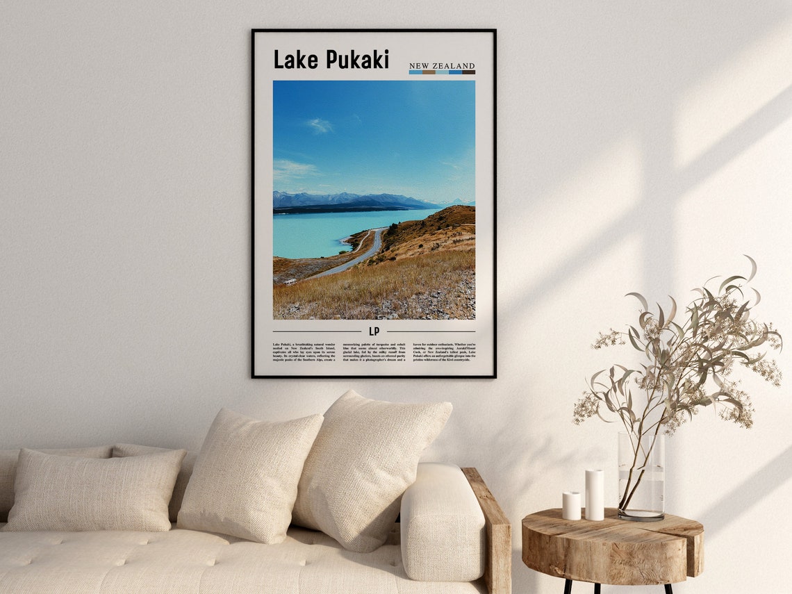 Lake Pukaki Poster Lake Pukaki Print Lake Pukaki Wall Art Minimal Travel Print Travel Destination Oil Painting Poster - Image 2
