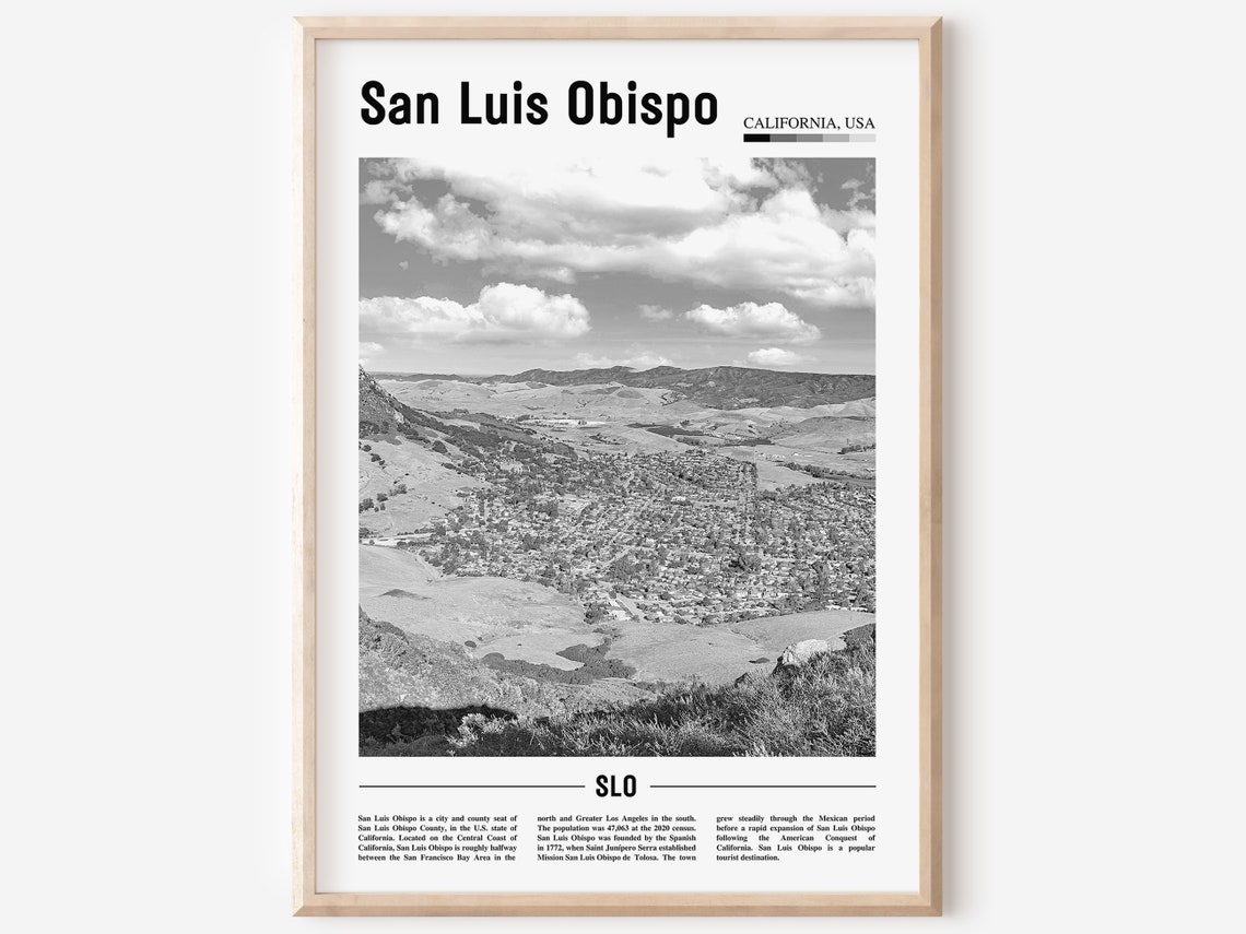 San Luis Obispo Print Black And White San Luis Obispo Poster San Luis Obispo Wall Art Travel Poster City Travel Artwork Travel Wall Art
