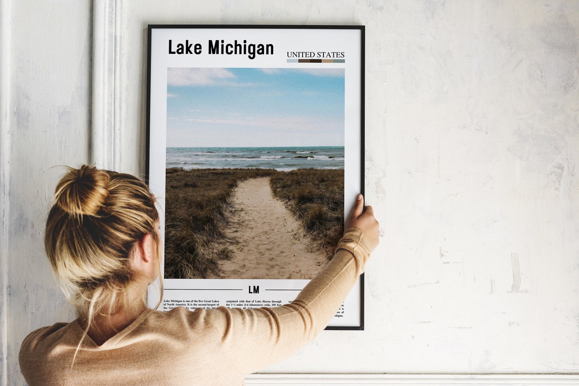 Lake Michigan Print Lake Michigan Poster Lake Michigan Wall Art Minimal Travel Print Minimal City Poster Oil Painting Poster - Image 4