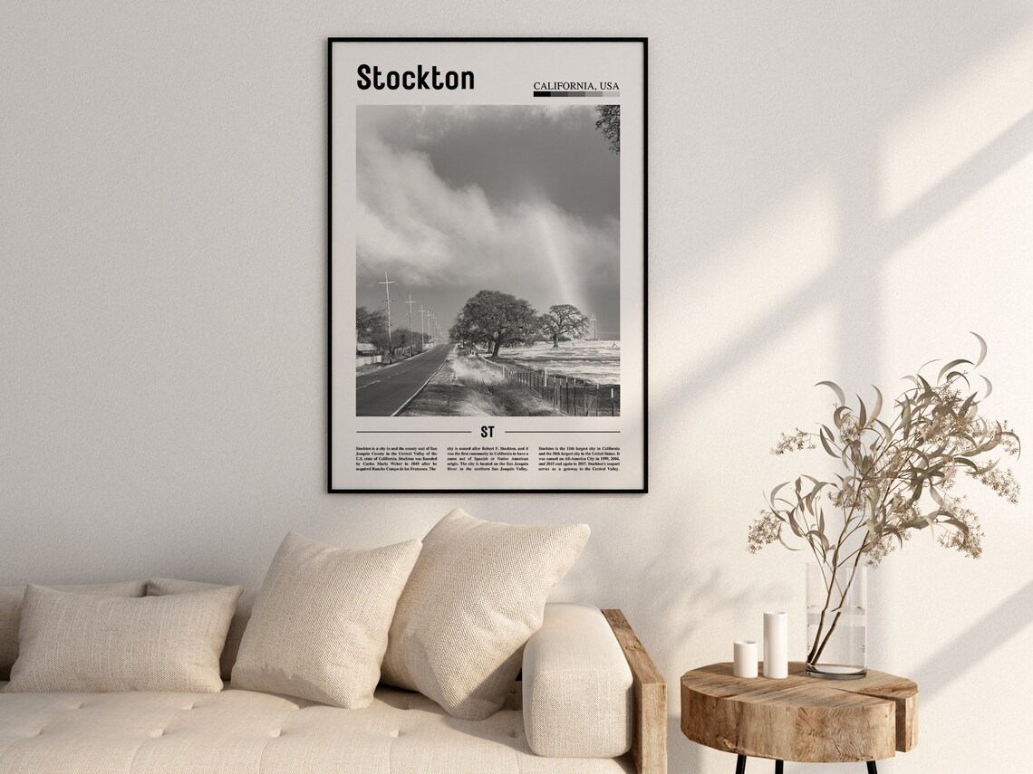 Stockton Poster Black And White Stockton Print Black And White Stockton Wall Art Minimal Travel Print Travel Poster - Image 2