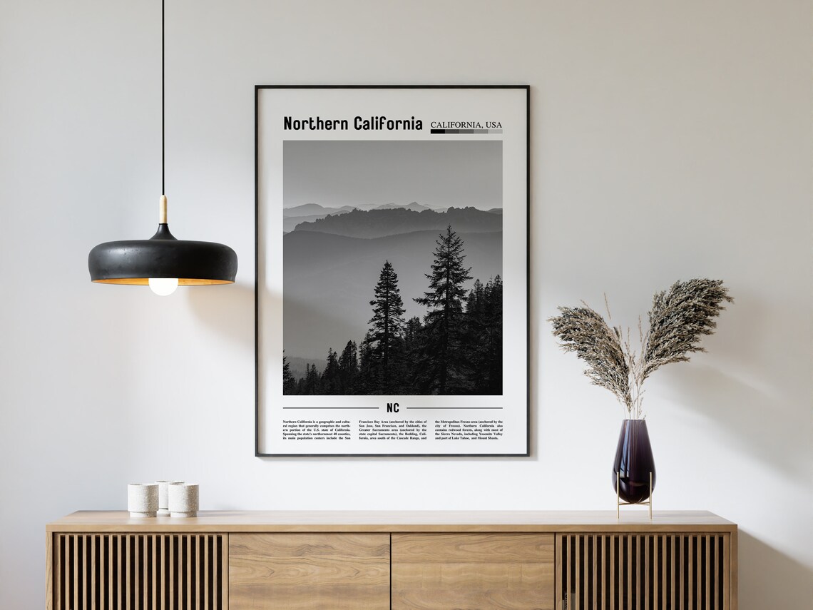 Northern California Poster Black And White Northern California Print Black And White Northern California Wall Art Minimal Travel Print - Image 4