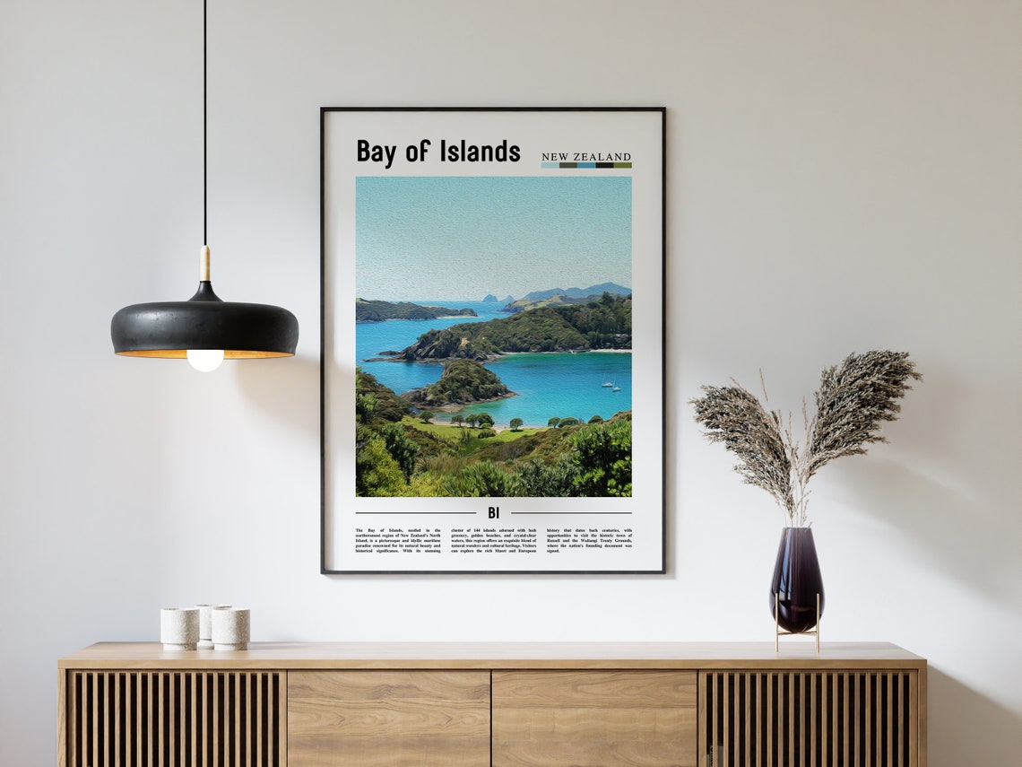 Bay Of Islands Poster Bay Of Islands Print Bay Of Islands Wall Art Minimal Travel Print Travel Destination Oil Painting Poster - Image 4