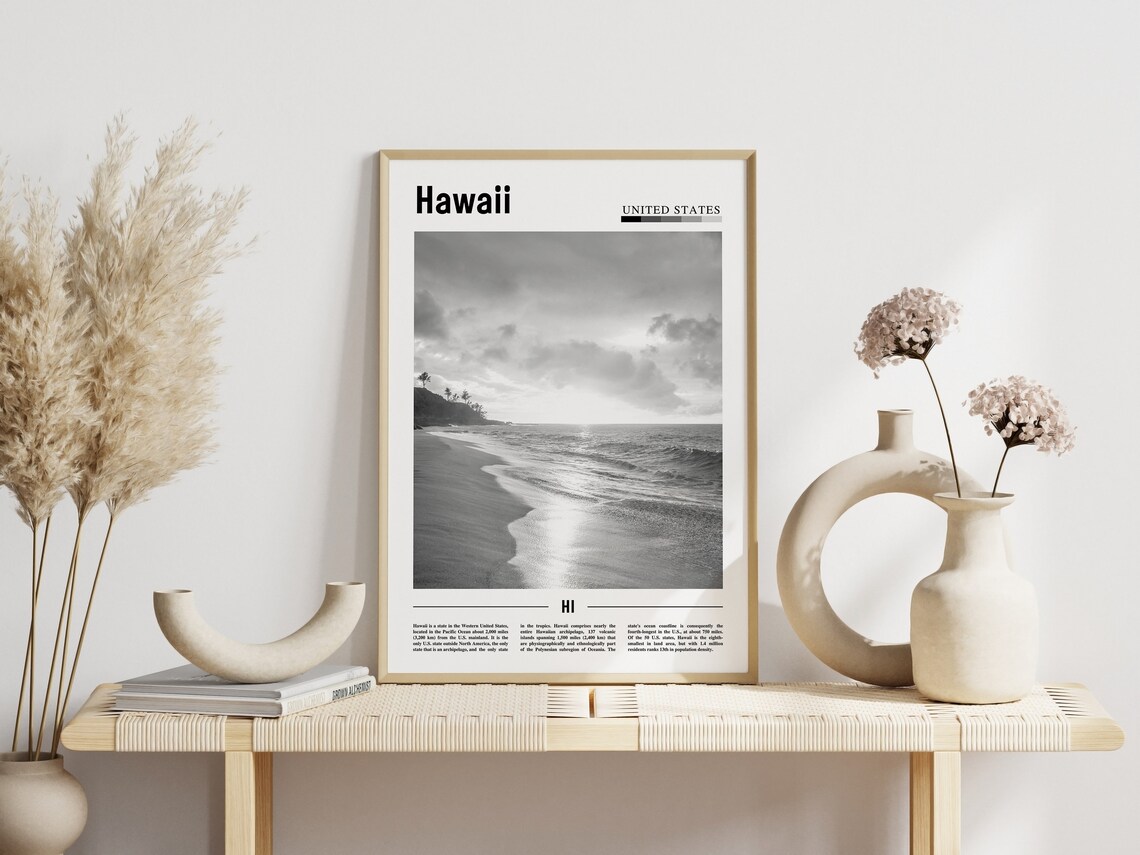 Hawaii Minimal Travel Poster, Black And White - Image 6