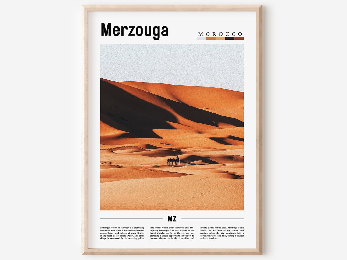 Merzouga Minimal Travel Poster, Oil Painting Style