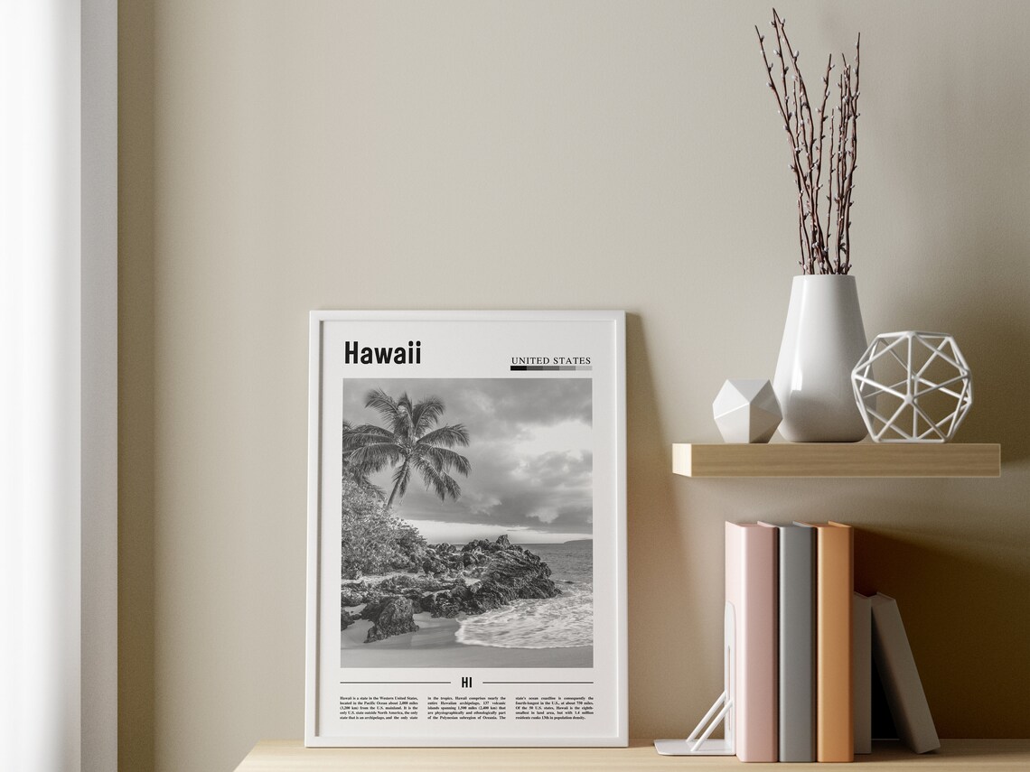 Hawaii Black And White, Minimal Travel Poster - Image 3