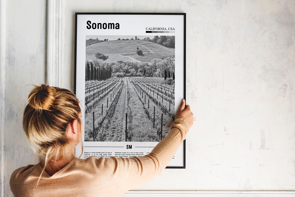 Sonoma Print Black And White Sonoma Poster Sonoma Wall Art Travel Poster City Artwork Travel Artwork Travel Wall Art City Art Print - Image 4