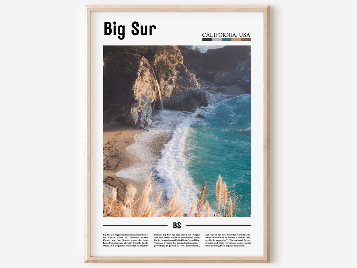 Big Sur Poster Big Sur Print Big Sur Wall Art Minimal Travel Print Minimal City Poster Travel Destination Oil Painting Poster
