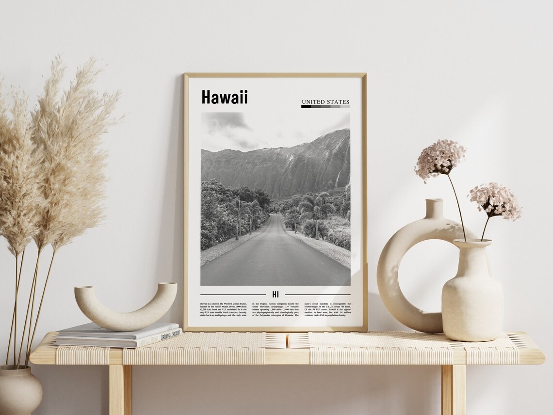 Hawaii Travel Poster, Minimal Black And White - Image 6