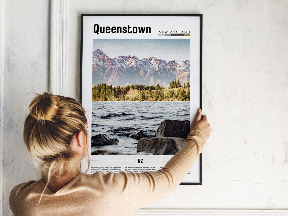 Queenstown Poster Queenstown Print Queenstown Wall Art Minimal Travel Print Travel Destination Oil Painting Poster - Image 4