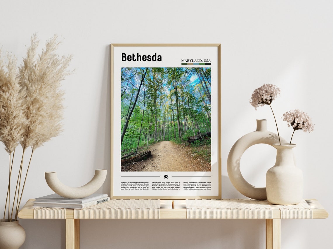 Bethesda Print Bethesda Poster Bethesda Wall Art Minimal Travel Print Minimal City Poster Travel Destination Print Oil Painting Poster - Image 5