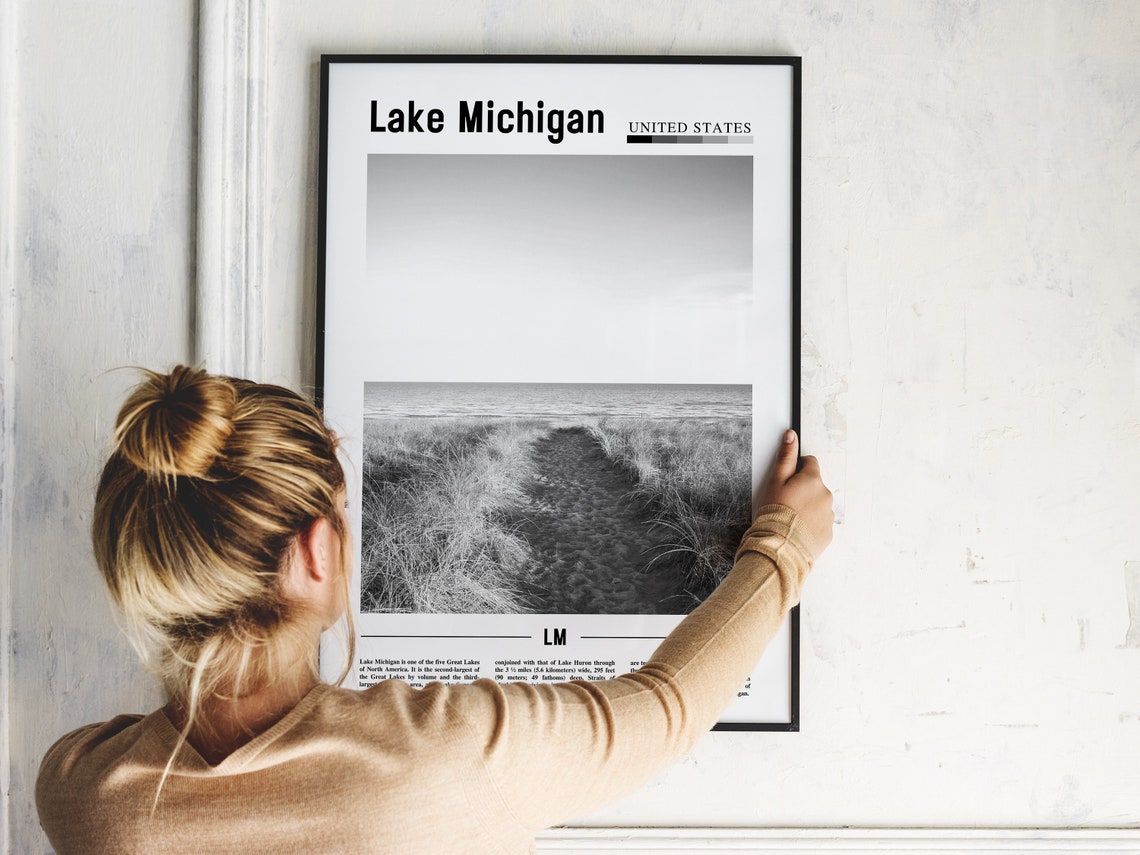Lake Michigan Poster Black And White Lake Michigan Print Black And White Lake Michigan Wall Art Minimal Travel Print Travel Poster - Image 5
