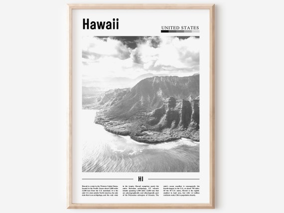 Hawaii Travel Poster, Minimal Black And White