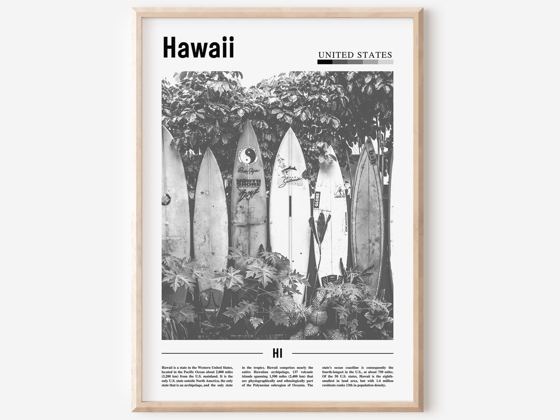 Hawaii Minimal Travel Poster, Black And White