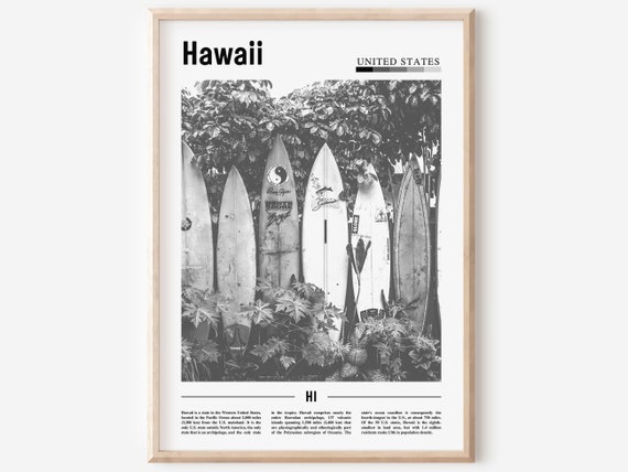 Hawaii Minimal Travel Poster, Black And White