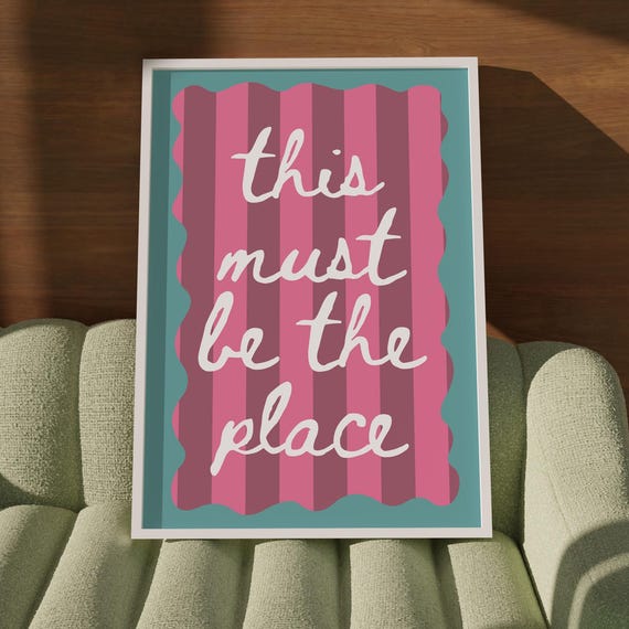 This Must Be The Place Print Preppy Striped Affirmation Poster Trendy Typography Wall Art Pink Girly Dorm Decor Large Living Room 46