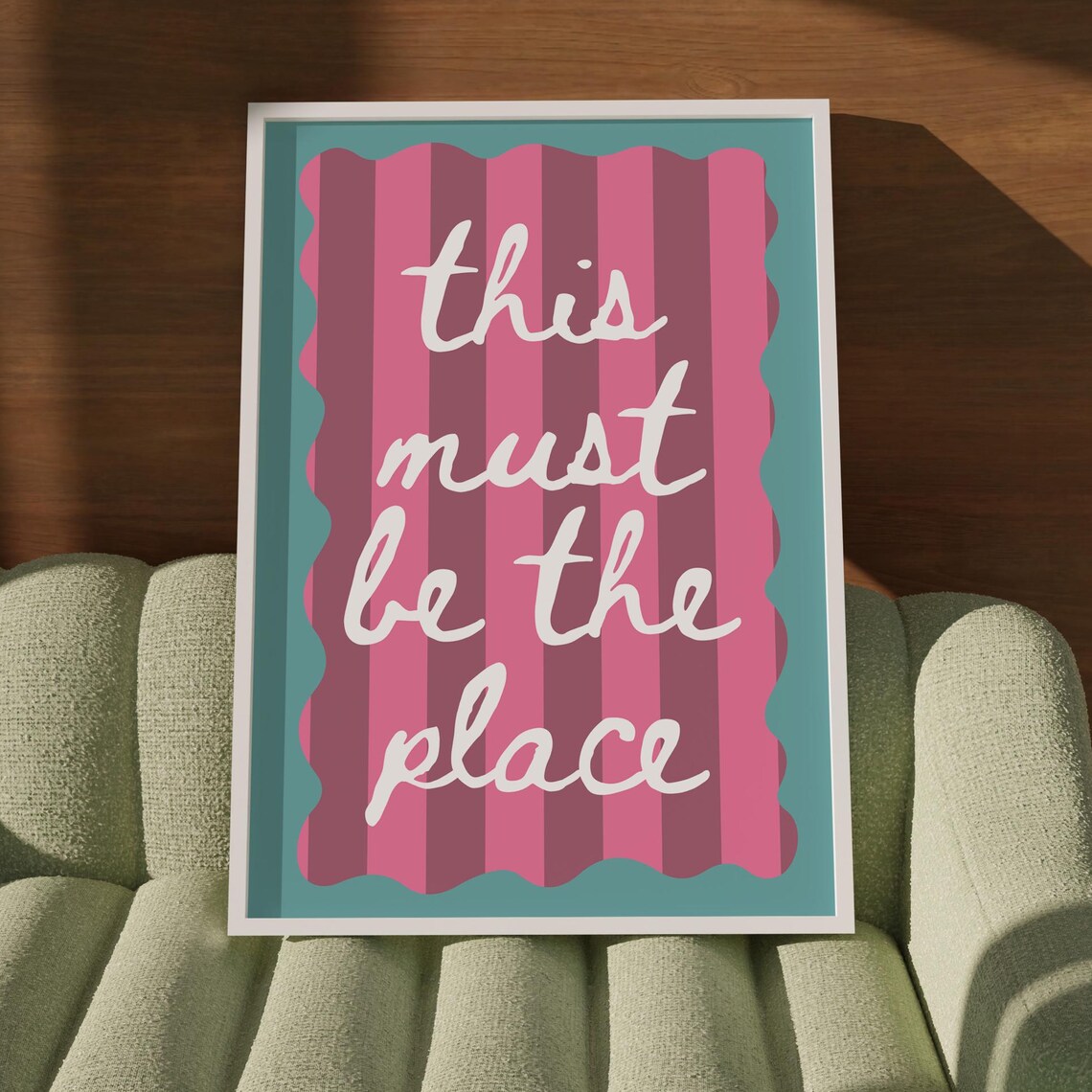 This Must Be the Place Pink Preppy Stripes Typography Poster