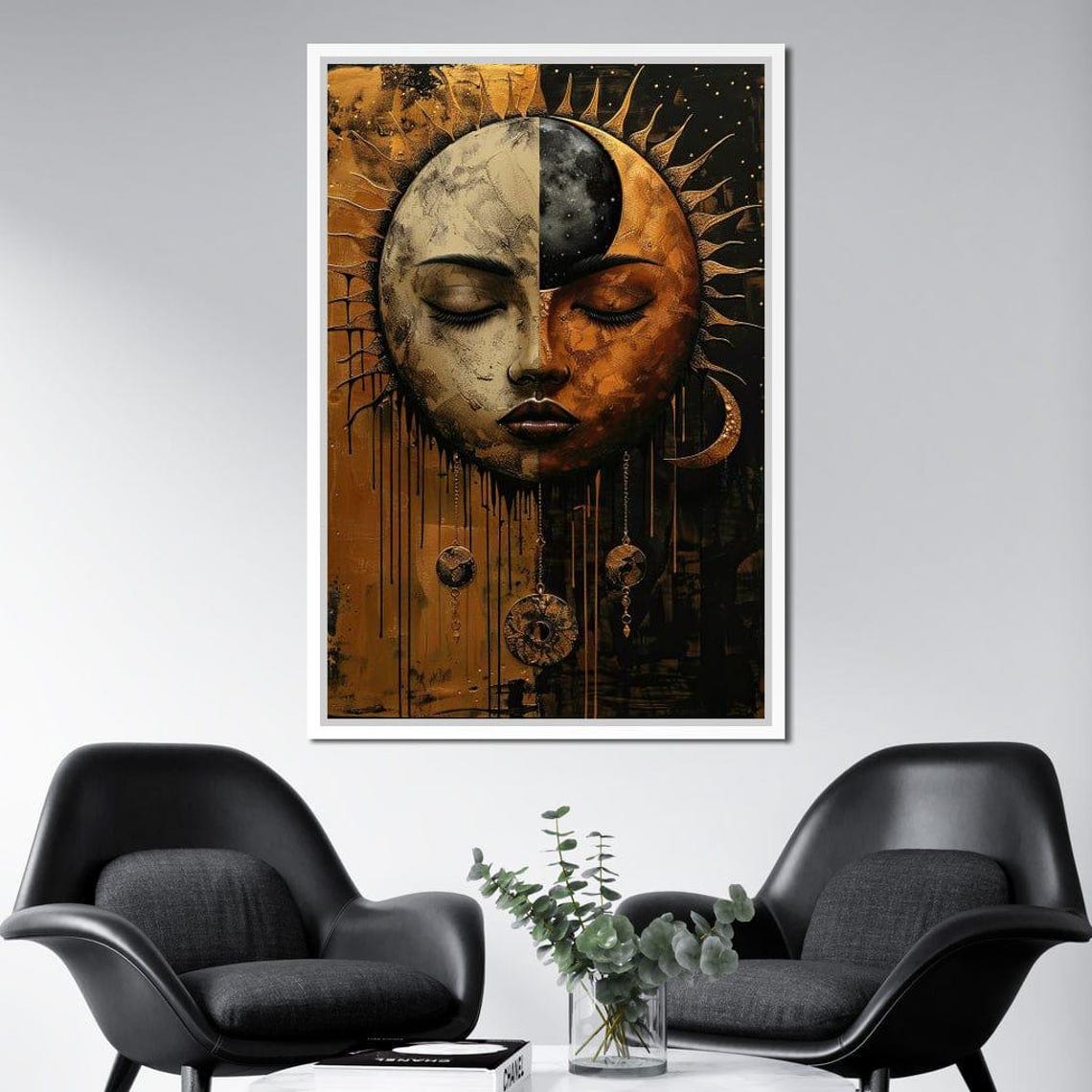 Lunar Solar Dreamscape Celestial Decor Dreamy Wall Art Mystical Artwork Moon And Sun Spiritual Home Decor Abstract By Nichecanvas - Image 2