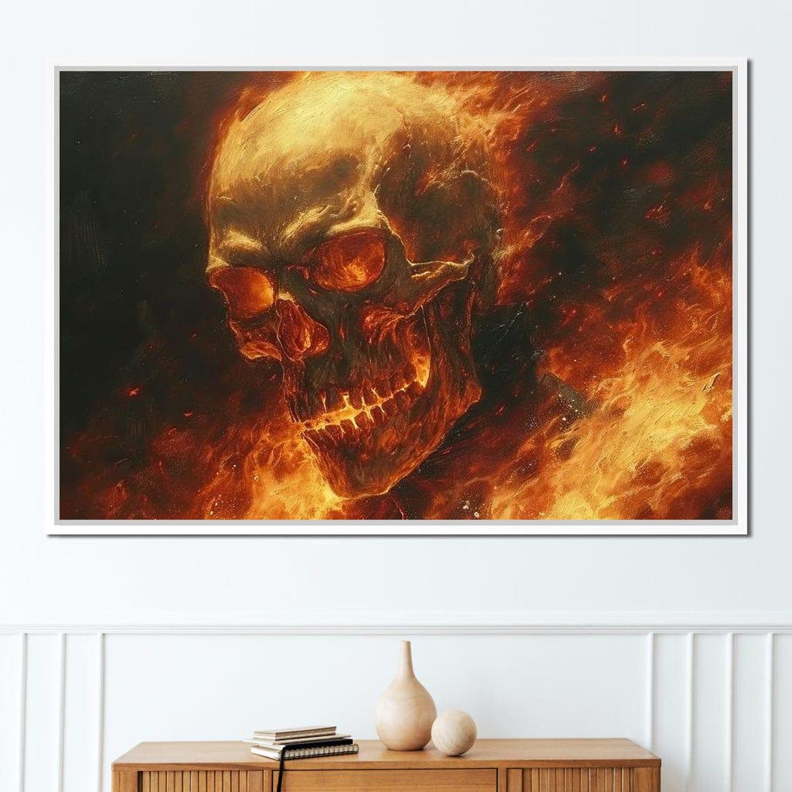 Flaming Skull Engulfed In Fire Dark Gothic Macabre Art Print - Image 3
