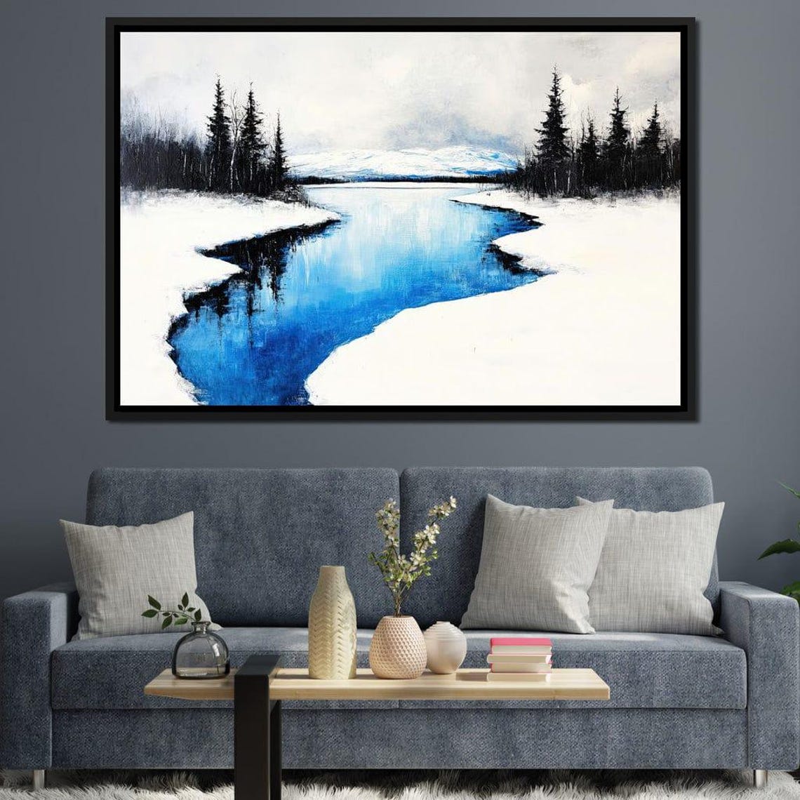 Winter Lake Blue Water Snowy Banks Pine Trees Mountain View Art Poster - Image 2