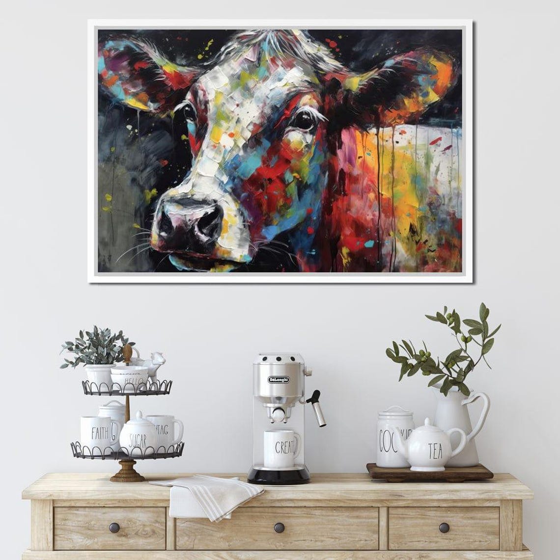 Colorful Abstract Cow Face Close Up Vivid Multicolor Splash Art Poster