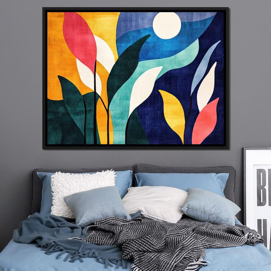 Abstract Bold Leaves Sun Night Sky Vibrant Modern Botanical Art Poster - Image 2