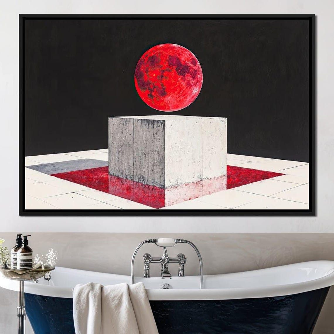 Celestial Sphere Suspended Lunar Wall Art Abstract Red Moon Modern Home Decor Geometric Cosmic Design By Nichecanvas - Image 3
