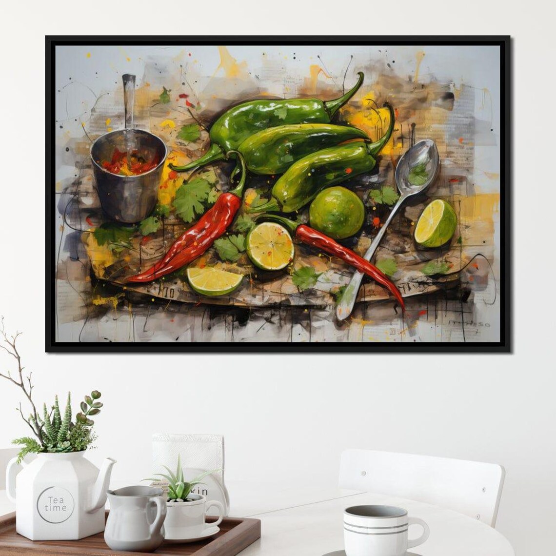 Chili Lime Cilantro Watercolor Still Life Zesty Kitchen Culinary Print