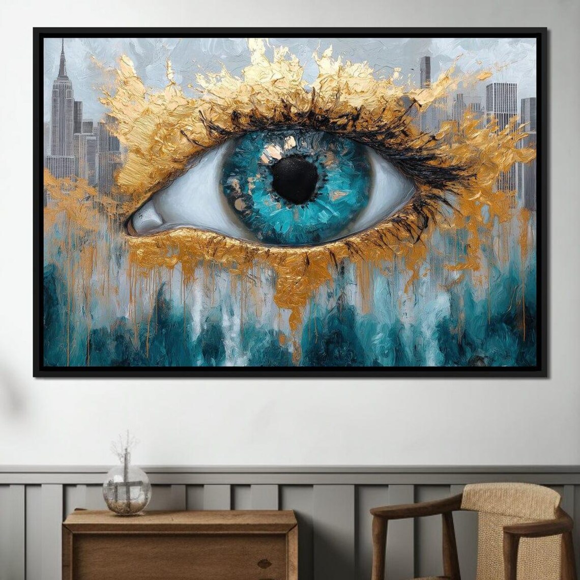 Golden Skyline Reflection, Modern Home Decor - Image 2